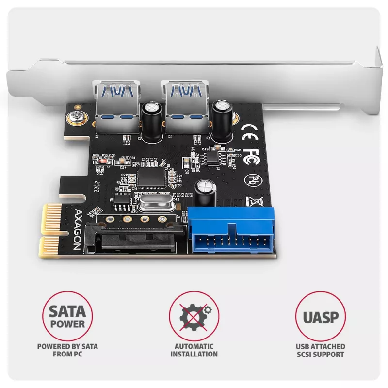 „Axagon PCEU-232RS“ PCIe valdiklis 2 išoriniai + 2 vidiniai USB 5 Gbps