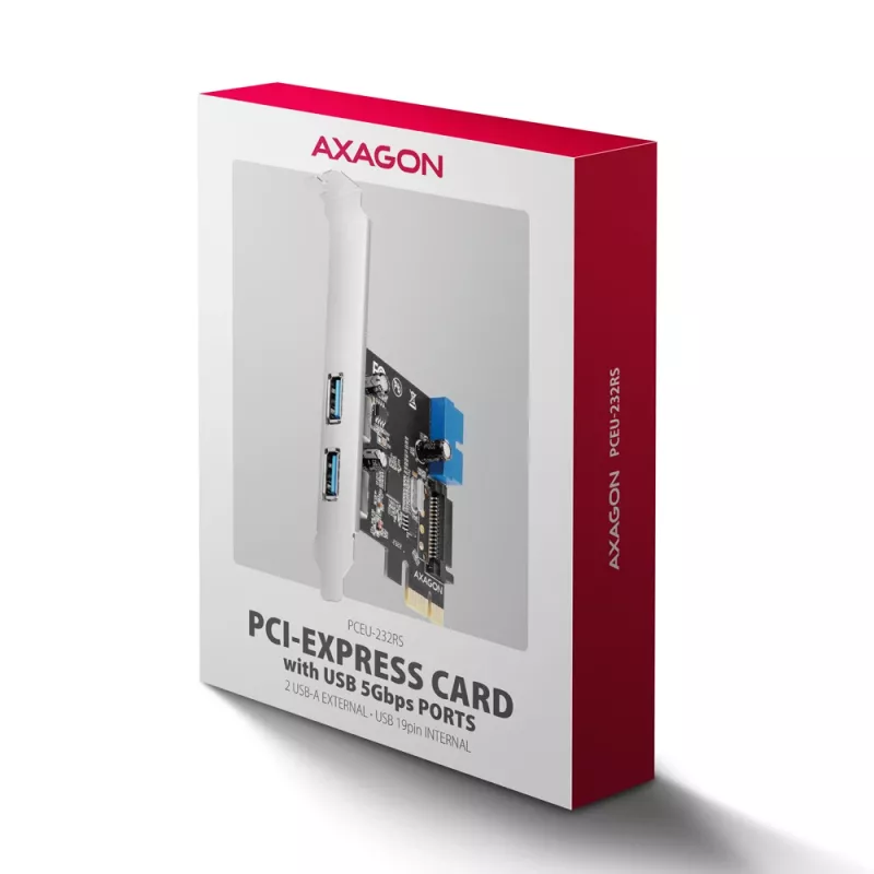 „Axagon PCEU-232RS“ PCIe valdiklis 2 išoriniai + 2 vidiniai USB 5 Gbps
