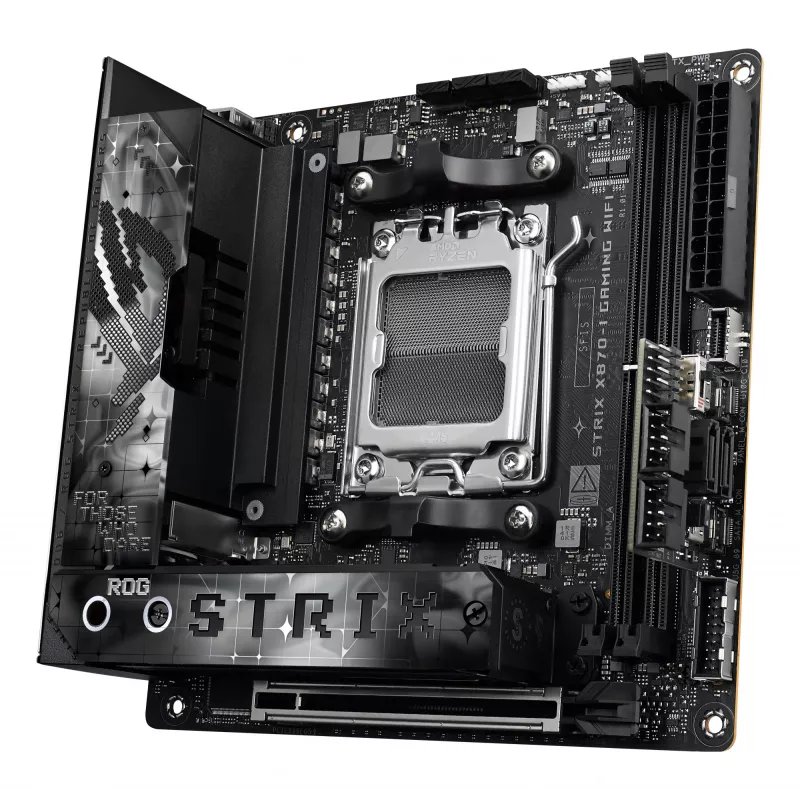 Motininė plokštė ASUS ROG STRIX X870-I GAMING WIFI mini ITX · AMD X870 · Socket AM5 · DDR5 · 2 DIMM · Wi‑Fi 7 · Bluetooth 5.4