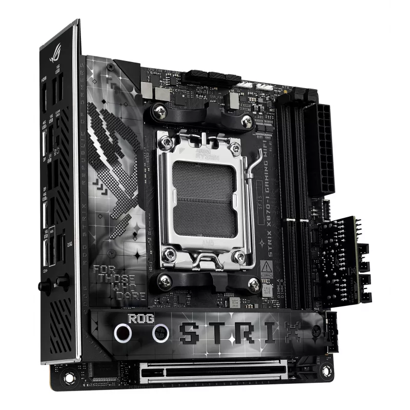 Motininė plokštė ASUS ROG STRIX X870-I GAMING WIFI mini ITX · AMD X870 · Socket AM5 · DDR5 · 2 DIMM · Wi‑Fi 7 · Bluetooth 5.4