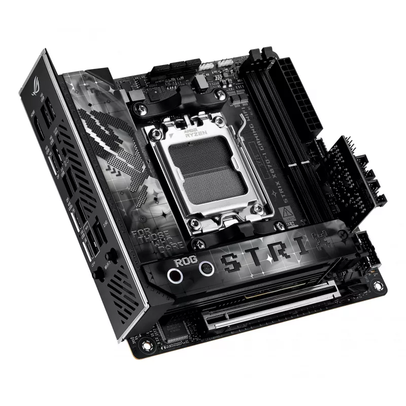 Motininė plokštė ASUS ROG STRIX X870-I GAMING WIFI mini ITX · AMD X870 · Socket AM5 · DDR5 · 2 DIMM · Wi‑Fi 7 · Bluetooth 5.4
