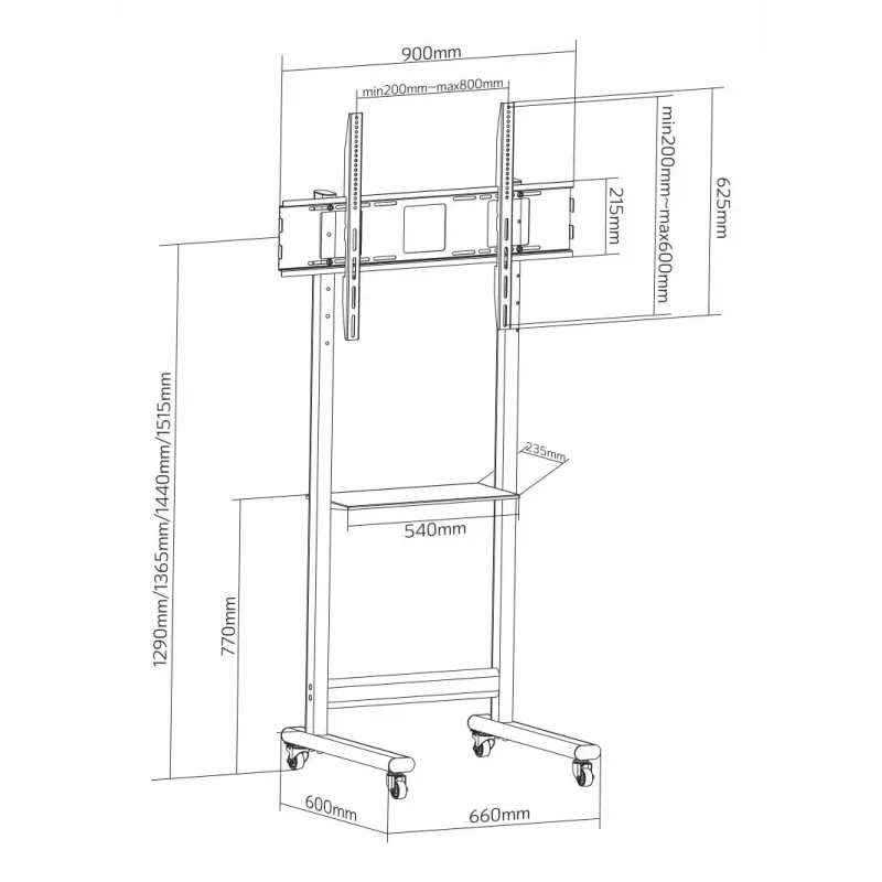 Techly ICA-TR74 TV laikiklis/stovas 2.29 m (90 colių) Juodas