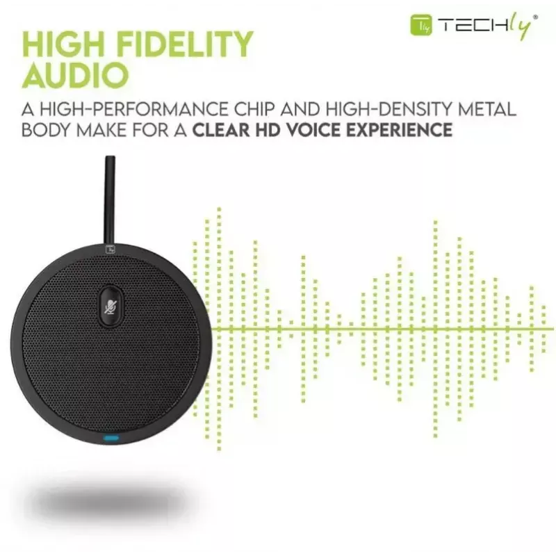 Konferencinis mikrofonas TECHLY 362725, USB-A, įvairiakryptis, 3 m diapazonas, 100–16000 Hz, 680 Ω, metalinis korpusas, 2 m laidas