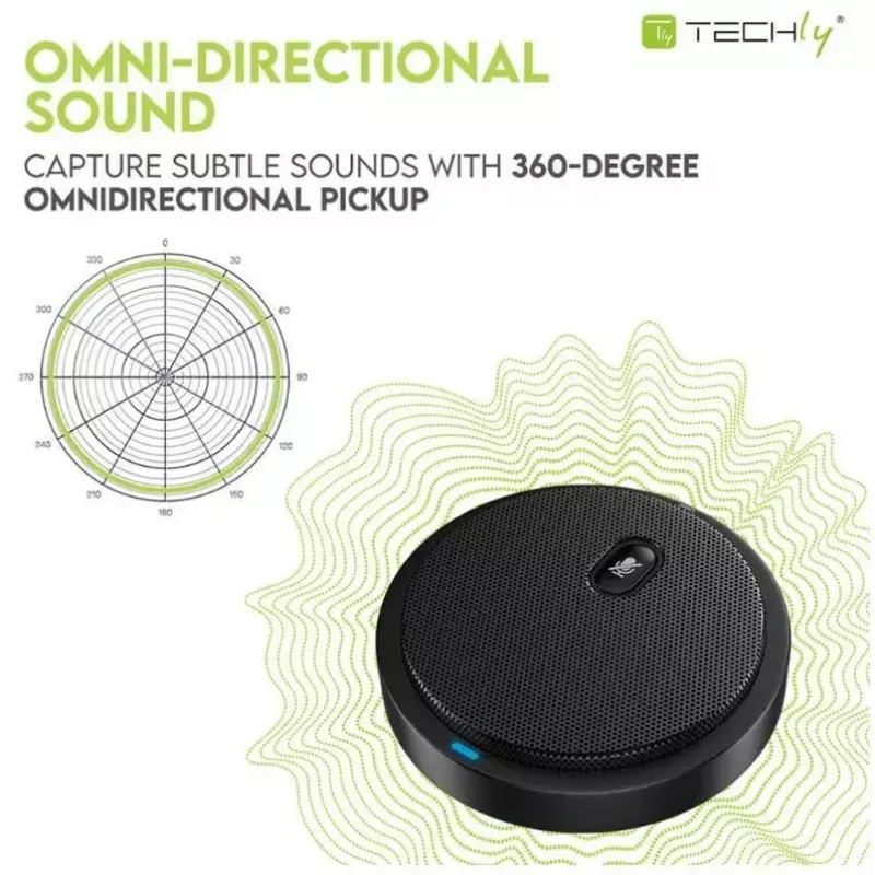 Konferencinis mikrofonas TECHLY 362725, USB-A, įvairiakryptis, 3 m diapazonas, 100–16000 Hz, 680 Ω, metalinis korpusas, 2 m laidas