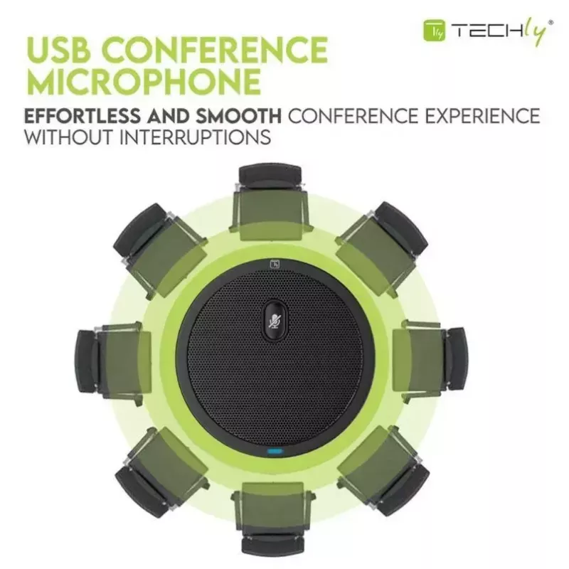 Konferencinis mikrofonas TECHLY 362725, USB-A, įvairiakryptis, 3 m diapazonas, 100–16000 Hz, 680 Ω, metalinis korpusas, 2 m laidas