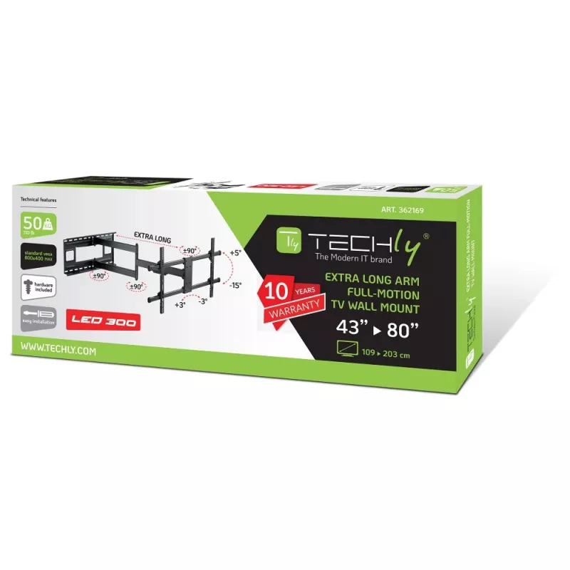 Techly ICA-PLB 490 TV laikiklis/sieninis stovas 2.03 m (80 colių) Juodas