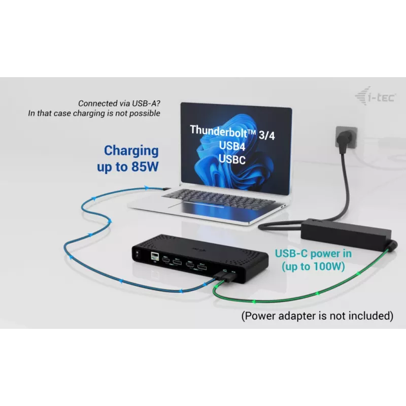 i-tec Universal Dual 4K Display Dock stotelė su 85W įkrovimu