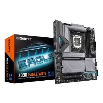 GIGABYTE Z890 EAGLE WIFI7 pagrindinė plokštė – palaiko Intel Core Ultra (2 serijos) procesorius, 14+1+2 fazių VRM, iki 8800MHz DDR5 (OC), 1xPCIe 5.0 + 3xPCIe 4.0, Wi-Fi 7, 2.5GbE LAN, USB 4