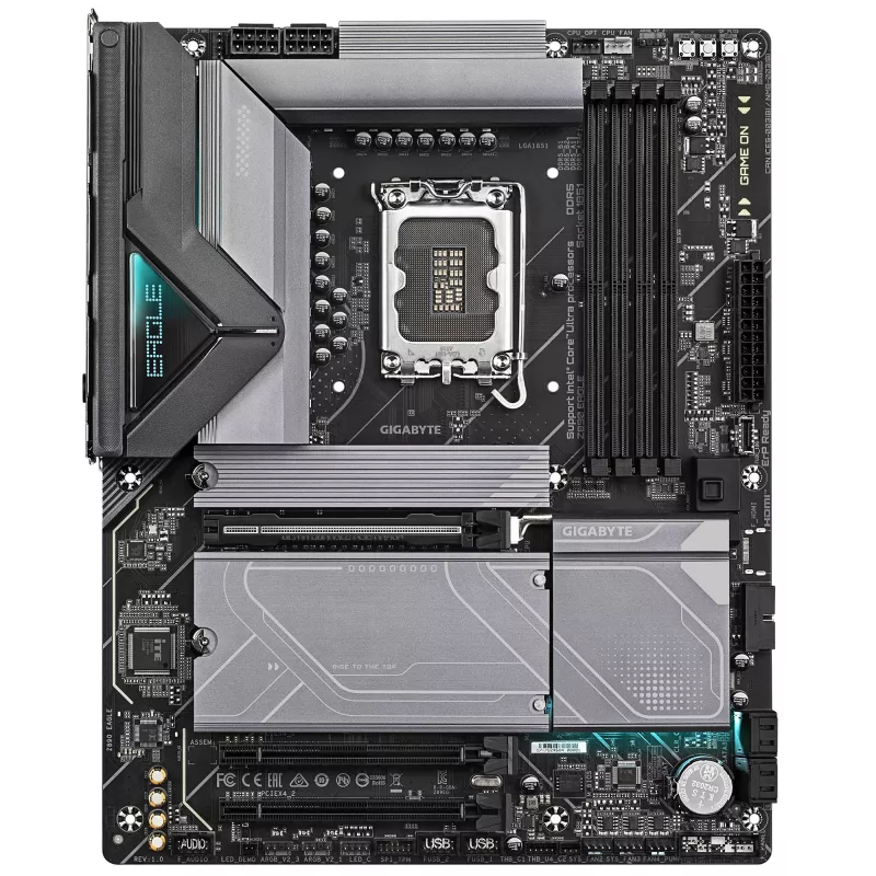 GIGABYTE Z890 EAGLE pagrindinė plokštė – palaiko Intel Core Ultra (2 serijos) procesorius, 14+1+2 fazių VRM, iki 8800MHz DDR5 (OC), 1xPCIe 5.0 M.2 + 3xPCIe 4.0 M.2, 2.5GbE LAN, USB4