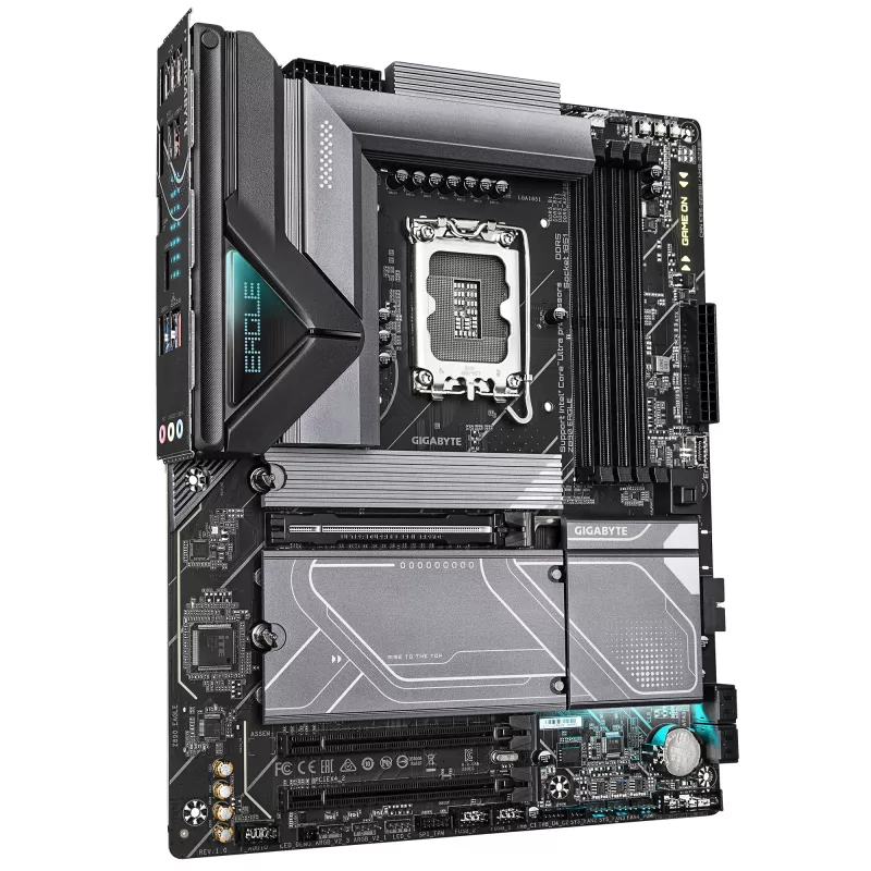 GIGABYTE Z890 EAGLE pagrindinė plokštė – palaiko Intel Core Ultra (2 serijos) procesorius, 14+1+2 fazių VRM, iki 8800MHz DDR5 (OC), 1xPCIe 5.0 M.2 + 3xPCIe 4.0 M.2, 2.5GbE LAN, USB4