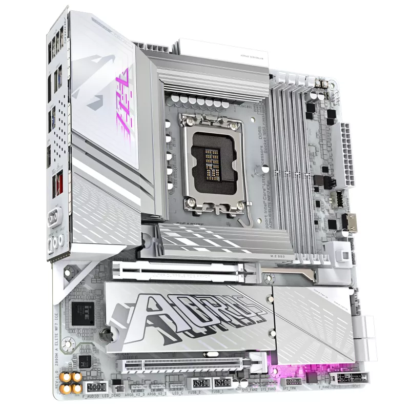 GIGABYTE Z890M AORUS ELITE WIFI7 ICE pagrindinė plokštė – palaiko Intel Core Ultra (2 serijos) procesorius, 12+1+2 fazių VRM, iki 8800MHz DDR5 (OC), 1xPCIe 5.0 + 2xPCIe 4.0, Wi-Fi 7, 2.5GbE LAN, USB 4