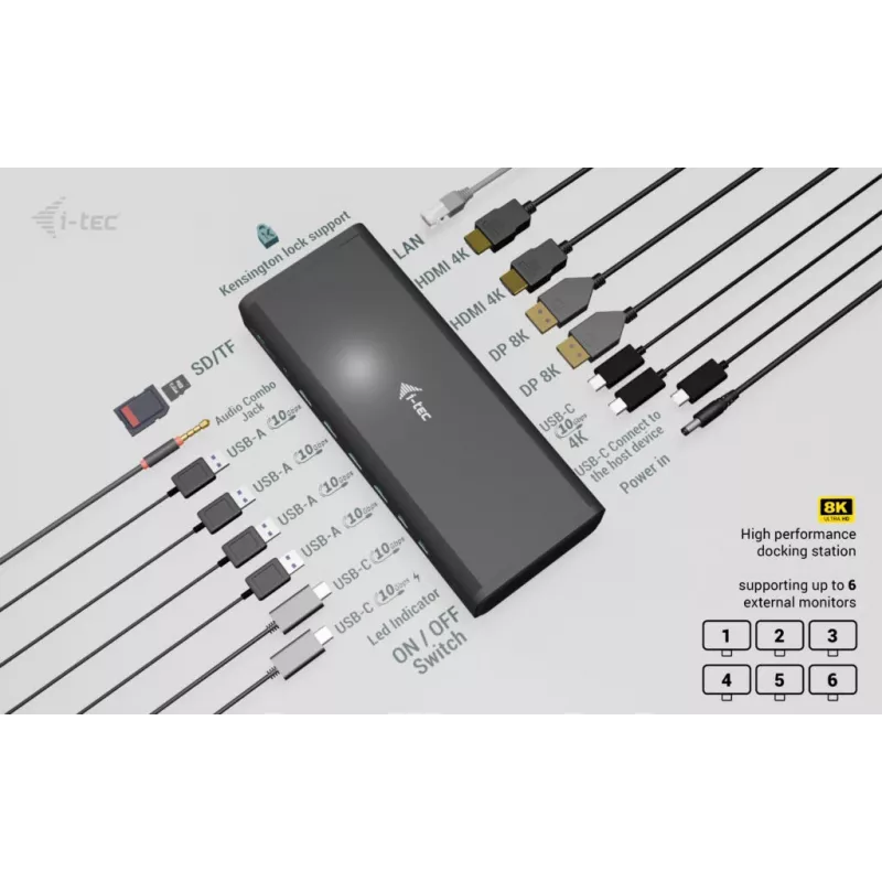 i-tec Universal 6x 4K/60Hz dokų stotelė su 140W įkrovimu