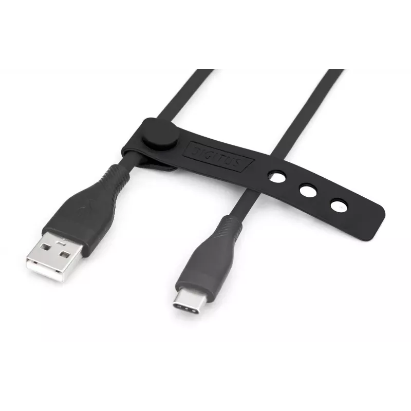 DIGITUS USB-C silikoninis įkrovimo laidas USB-A - USB-C USB 2.0 60W - 50cm juodas