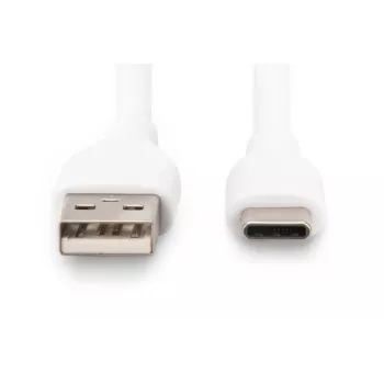 DIGITUS USB-C silikoninis įkrovimo laidas USB-A – USB-C USB 2.0 60W – 1m Baltas