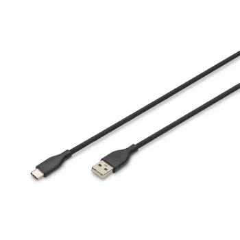 DIGITUS USB-C silikoninis įkrovimo laidas USB-A – USB-C USB 2.0 60W – 2m juodas