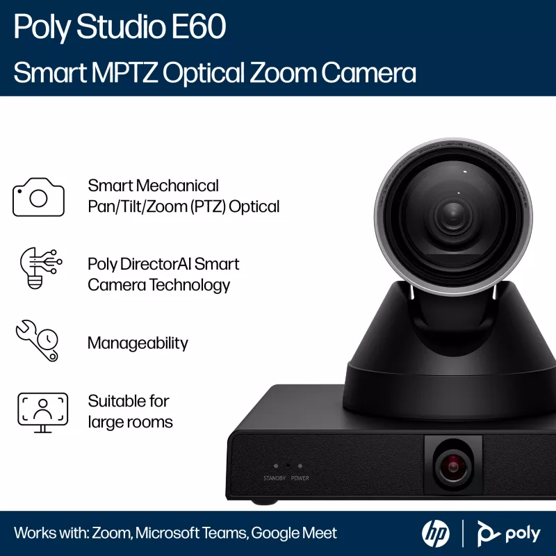 HP Poly Studio E60 išmanioji 4K MPTZ kamera su 12x optiniu priartinimu