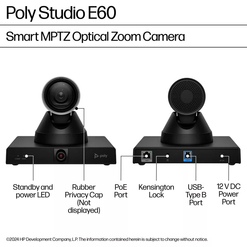 HP Poly Studio E60 išmanioji 4K MPTZ kamera su 12x optiniu priartinimu