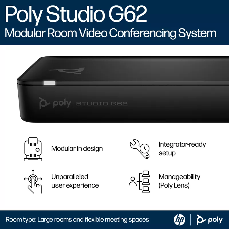 HP Poly Studio G62 vaizdo konferencijų sistema su tvirtinimo plokštės rinkiniu