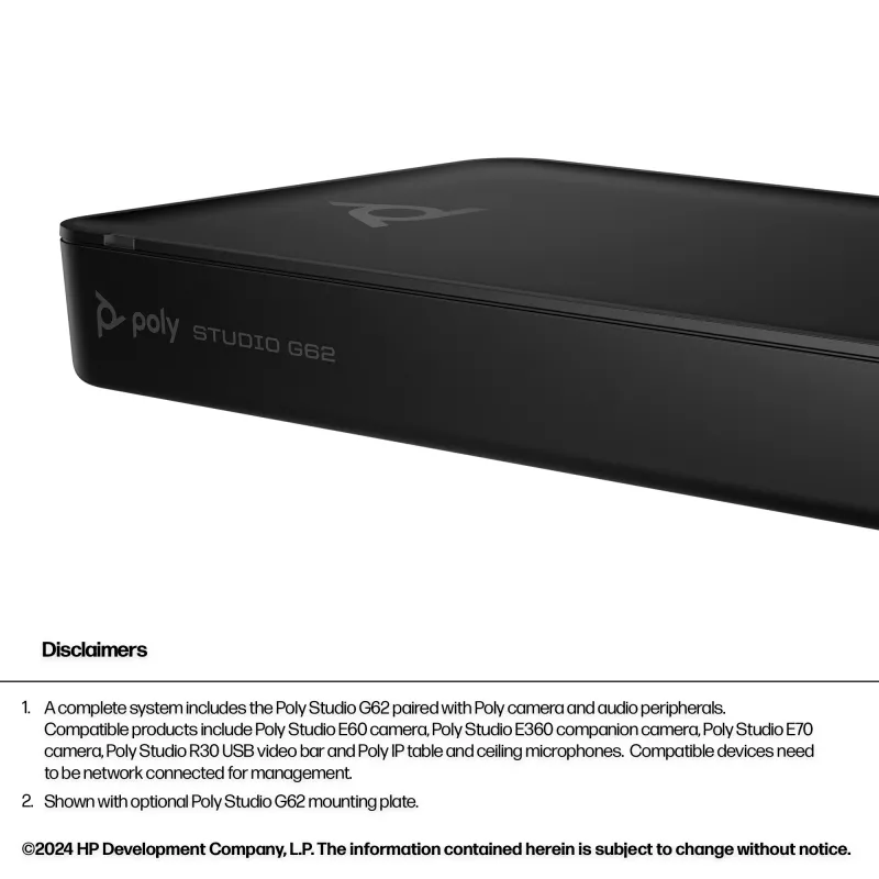 HP Poly Studio G62 vaizdo konferencijų sistema su tvirtinimo plokštės rinkiniu