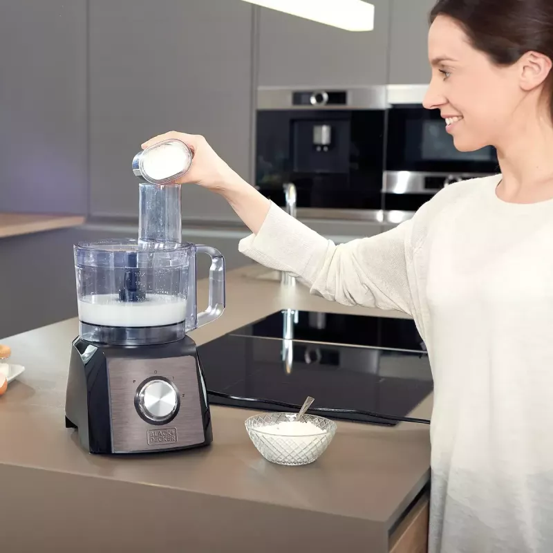 Virtuvinis kombainas Black & Decker BXFPA1200E — 1200 W, 1,5 L dubuo, 2 greičiai, pulsas, nerūdijančio plieno korpusas
