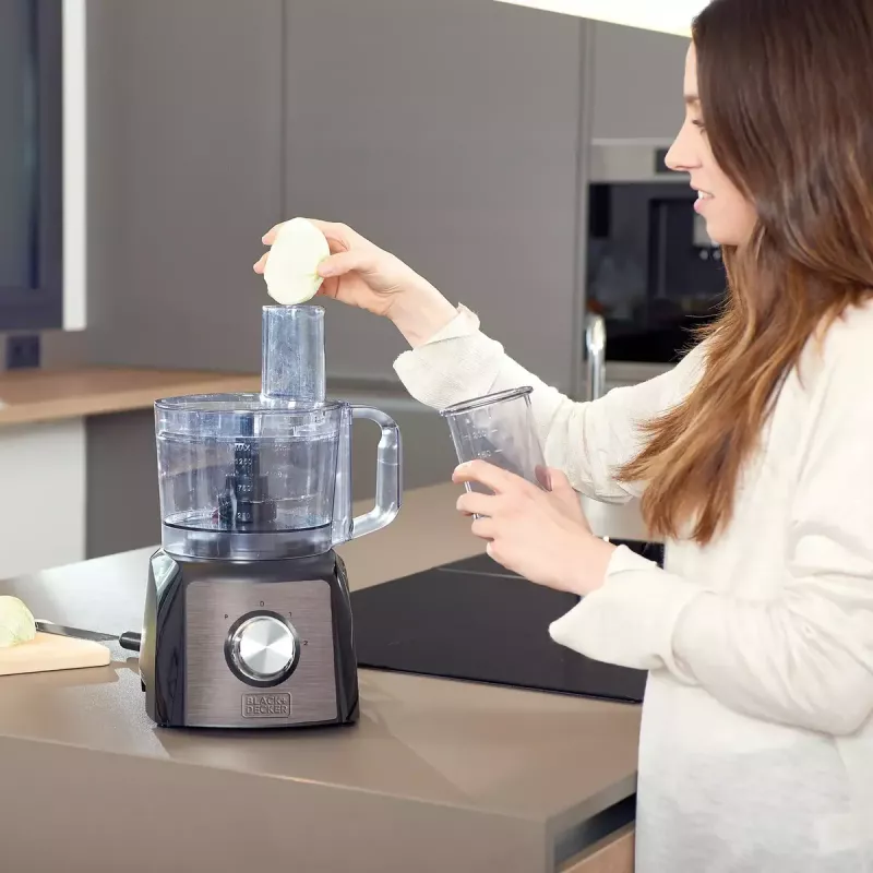 Virtuvinis kombainas Black & Decker BXFPA1200E — 1200 W, 1,5 L dubuo, 2 greičiai, pulsas, nerūdijančio plieno korpusas