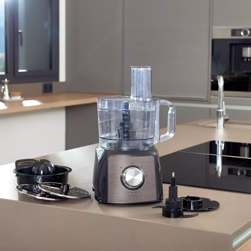 Virtuvinis kombainas Black & Decker BXFPA1200E — 1200 W, 1,5 L dubuo, 2 greičiai, pulsas, nerūdijančio plieno korpusas