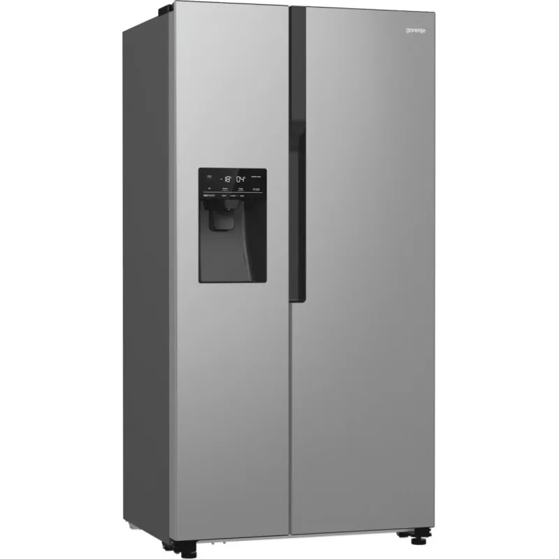 Gorenje Side by side NRR9185ESXL BK065B, laisvai pastatomas, amerikietiškos durelės, pilka, LED, plienas, stiklas