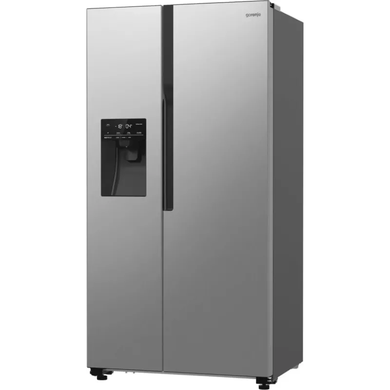 Gorenje Side by side NRR9185ESXL BK065B, laisvai pastatomas, amerikietiškos durelės, pilka, LED, plienas, stiklas