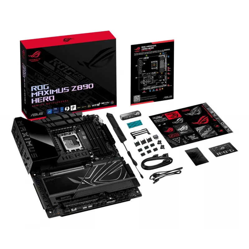 Motininė plokštė ASUS ROG MAXIMUS Z890 HERO – Intel Z890, LGA 1851, ATX, DDR5, 4 DIMM, 6x M.2, Wi‑Fi 7, 2.5Gb LAN