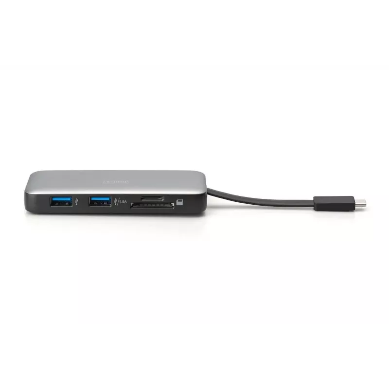 DIGITUS USB-C kelioninė stotelė, 7 prievadai - HDMI / 2x USB-A 3.2 Gen 1 / GbE / SD / MicroSD - 100W USB-C Power Delivery