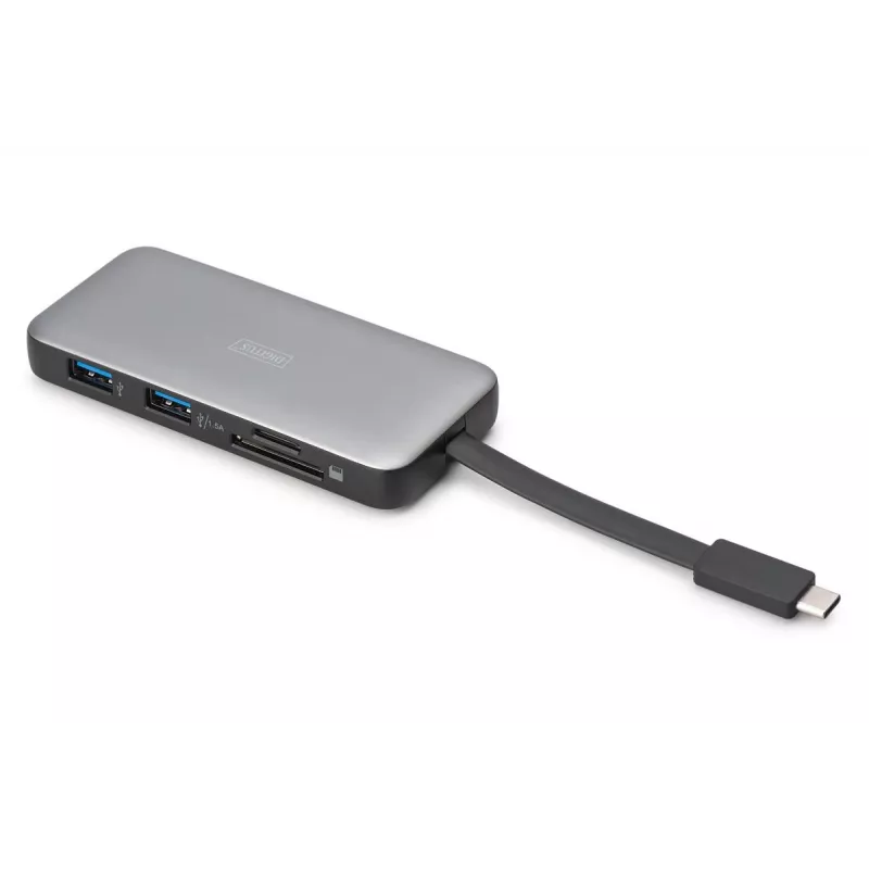 DIGITUS USB-C kelioninė stotelė, 7 prievadai - HDMI / 2x USB-A 3.2 Gen 1 / GbE / SD / MicroSD - 100W USB-C Power Delivery