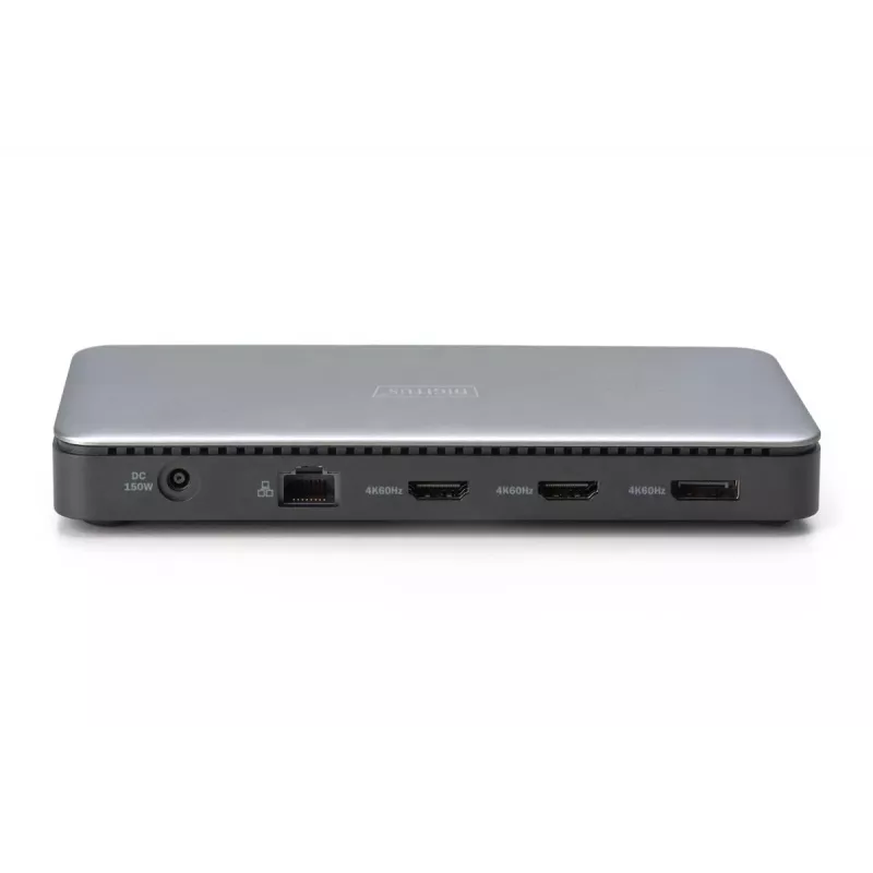 DIGITUS USB-C dokavimo stotelė, 11 prievadų - 2x HDMI / DP / 2x USB-A 3.2 Gen 2 / USB-C 3.2 Gen 2 / GbE / SD / MicroSD / DC-Jack - 150 W maks / 3.5 mm