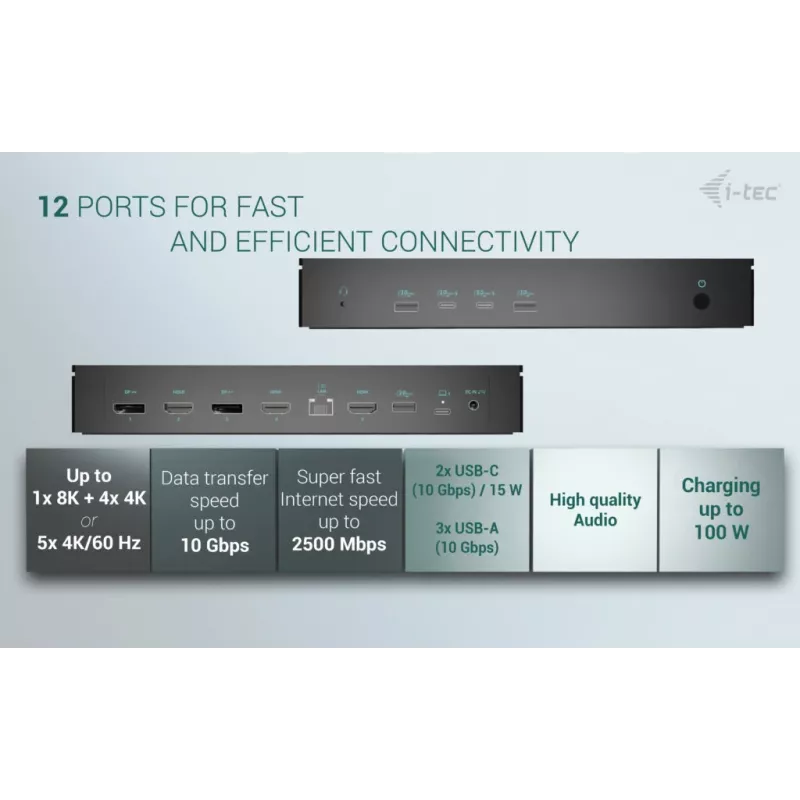 i-tec Universal 5x 4K/60Hz dokų stotelė su 100W įkrovimu