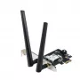 Vidinė WLAN Bluetooth adapterio kortelė ASUS PCE-BE6500 – PCIe, trijuostė Wi‑Fi 6E/7 (2,4/5/6 GHz), Bluetooth 5.4, 2882 Mbps, išorinė antena, juoda