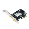 Vidinė WLAN Bluetooth adapterio kortelė ASUS PCE-BE6500 – PCIe, trijuostė Wi‑Fi 6E/7 (2,4/5/6 GHz), Bluetooth 5.4, 2882 Mbps, išorinė antena, juoda