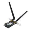 Vidinė WLAN Bluetooth adapterio kortelė ASUS PCE-BE6500 – PCIe, trijuostė Wi‑Fi 6E/7 (2,4/5/6 GHz), Bluetooth 5.4, 2882 Mbps, išorinė antena, juoda