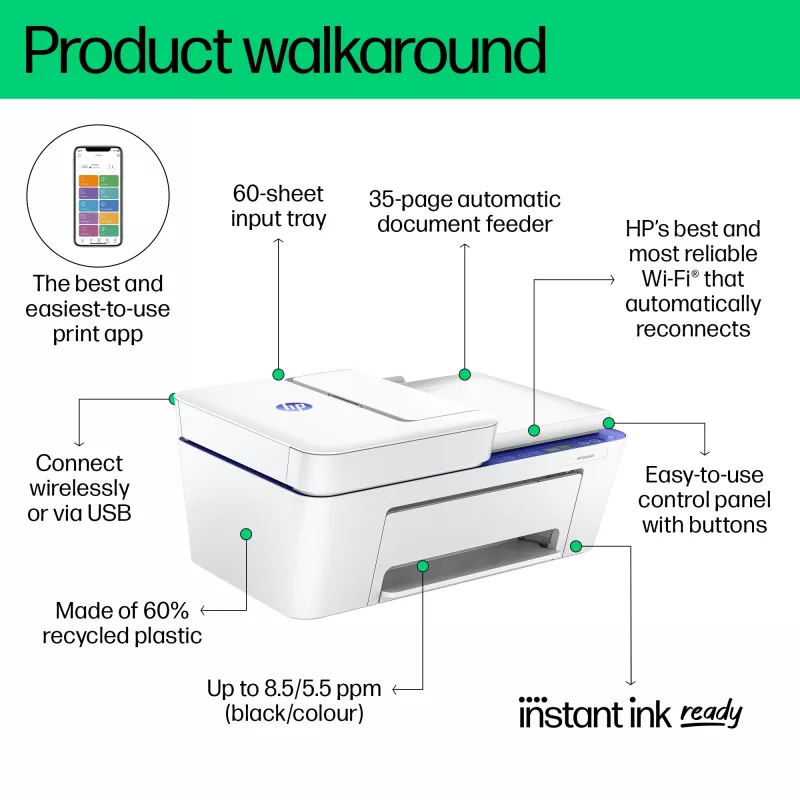 HP DeskJet 4230e belaidis daugiafunkcis spausdintuvas (spausdinimas, kopijavimas, skenavimas) su Instant Ink
