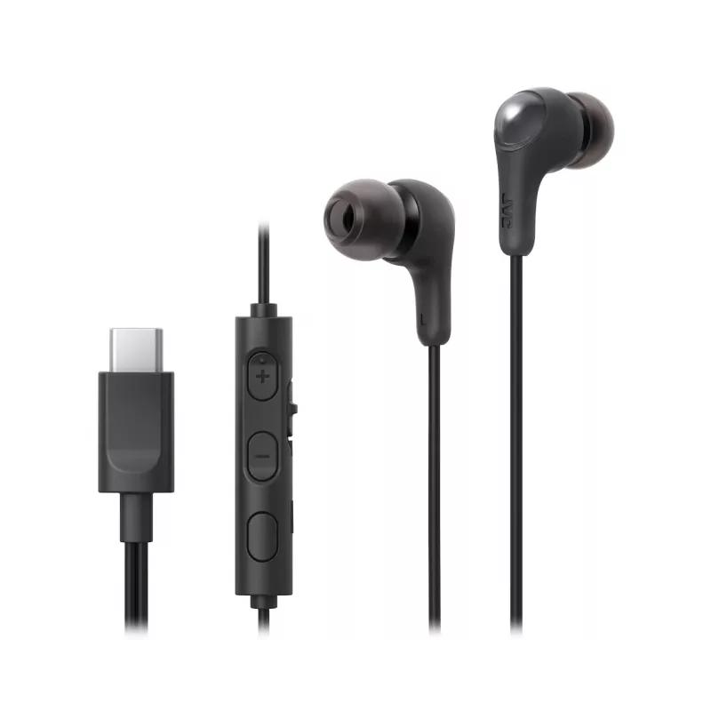 Laidinė ausinė JVC HA-FR9UC su USB-C, 9,2 mm tvarkyklės, 5–22000 Hz, įmontuotas mikrofonas ir valdymas, 1,2 m laidas, juoda
