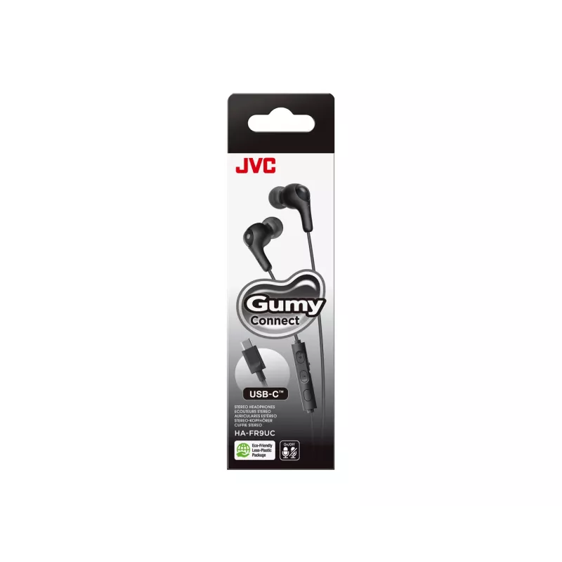 Laidinė ausinė JVC HA-FR9UC su USB-C, 9,2 mm tvarkyklės, 5–22000 Hz, įmontuotas mikrofonas ir valdymas, 1,2 m laidas, juoda