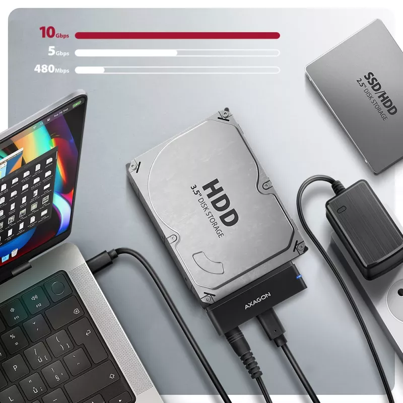 Axagon ADSA-FPX USB-C 10Gbps FAST PORT X adapter 2.5/3.5 colio SSD/HDD
