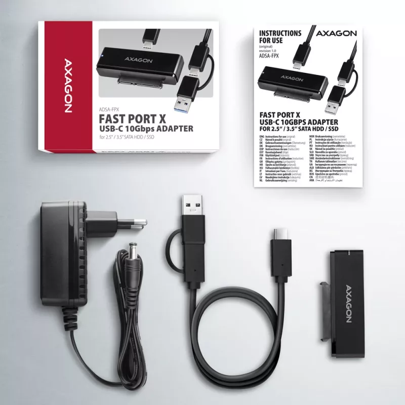 Axagon ADSA-FPX USB-C 10Gbps FAST PORT X adapter 2.5/3.5 colio SSD/HDD