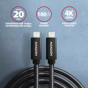 Axagon BUCM32-CM05AB SPEED+ USB-C <> USB-C 20Gbps/100W laidas 0,5 m