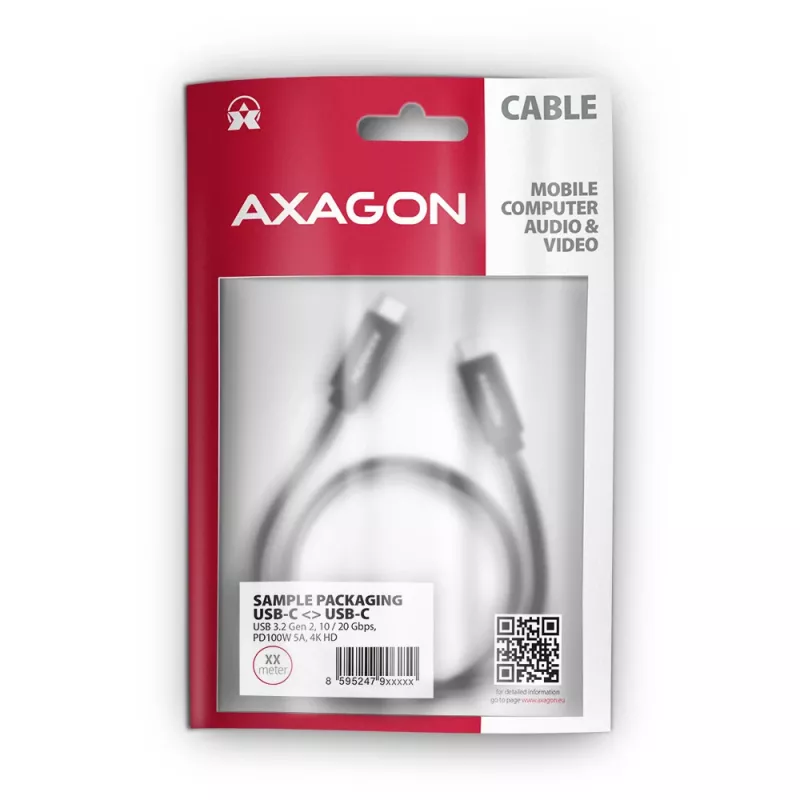 Axagon BUCM32-CM05AB SPEED+ USB-C <> USB-C 20Gbps/100W laidas 0,5 m