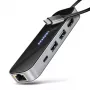 Axagon HMC-6GLN USB 5Gbps šakotuvas, 2x USB-A, USB-C, HDMI 4k/60Hz, RJ-45, PD 100W, USB-C laidas