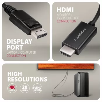 Axagon RVD-HI20C2 DisplayPort į HDMI 2.0b laidas 1,8 m, 4K/60Hz