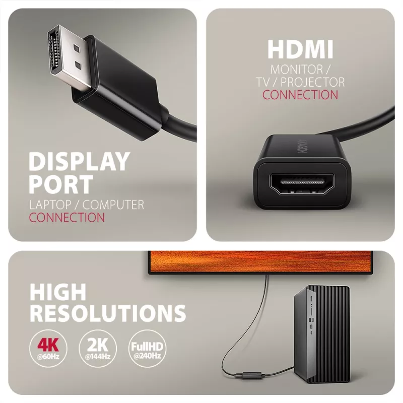 Adapteris Axagon RVD-HI20N DisplayPort į HDMI 2.0b, 4K/60Hz