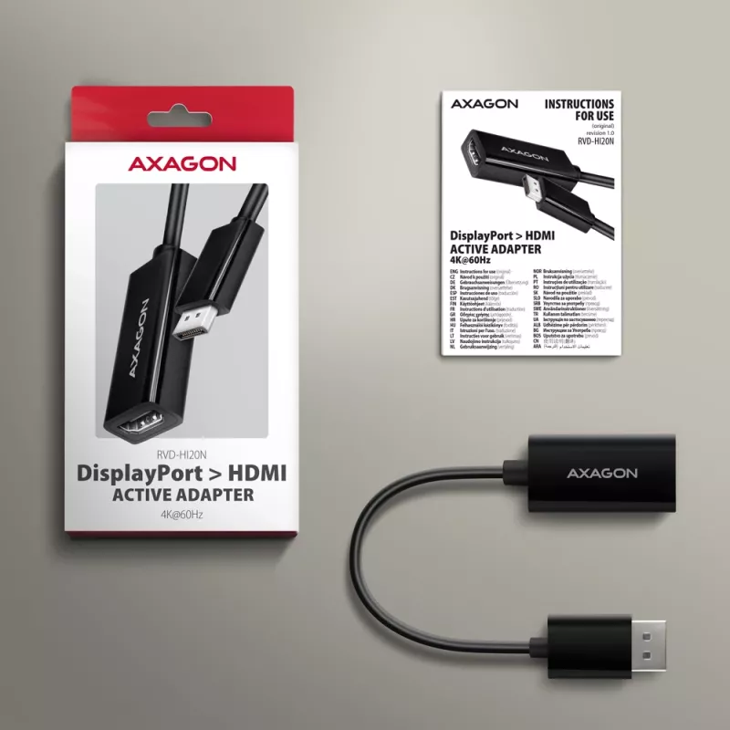 Adapteris Axagon RVD-HI20N DisplayPort į HDMI 2.0b, 4K/60Hz