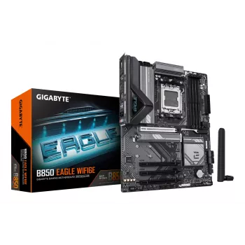 GIGABYTE B850 EAGLE WIFI6E pagrindinė plokštė – AMD Ryzen 9000 serijos procesoriams, 8+2+2 fazių skaitmeninis VRM, iki 8200MHz DDR5 (OC), 1xPCIe 5.0 + 2xPCIe 4.0 M.2, GbE LAN, Wi-Fi 6E, USB 3.2 Gen 2
