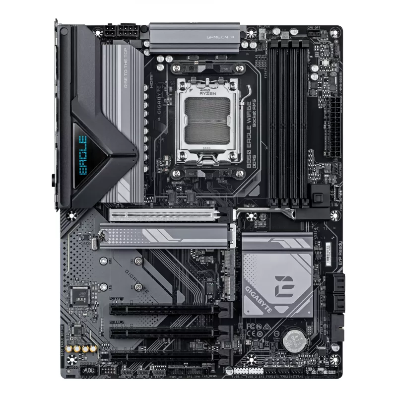 GIGABYTE B850 EAGLE WIFI6E pagrindinė plokštė – AMD Ryzen 9000 serijos procesoriams, 8+2+2 fazių skaitmeninis VRM, iki 8200MHz DDR5 (OC), 1xPCIe 5.0 + 2xPCIe 4.0 M.2, GbE LAN, Wi-Fi 6E, USB 3.2 Gen 2