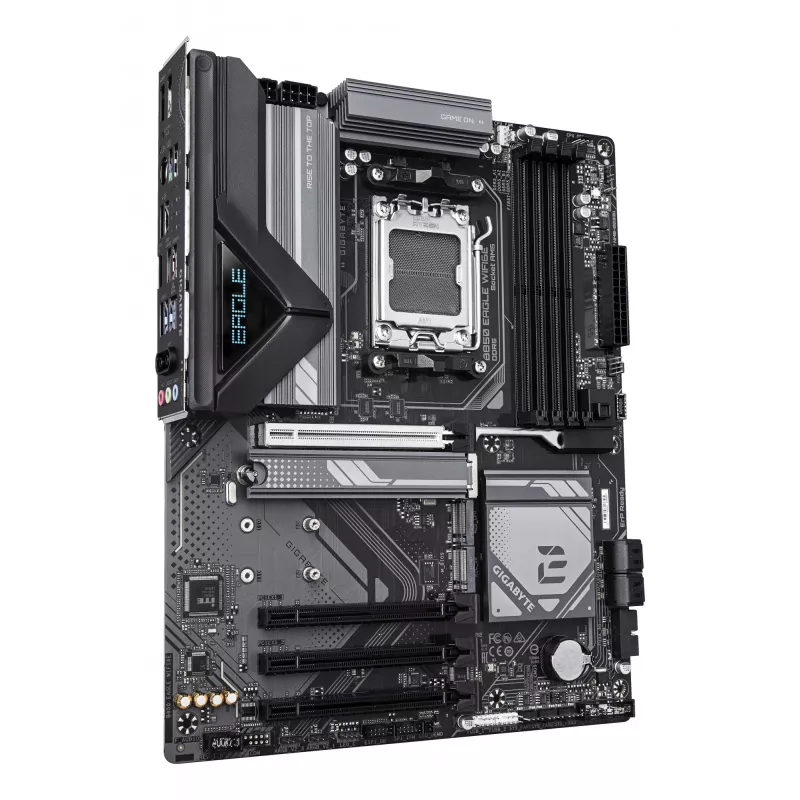 GIGABYTE B850 EAGLE WIFI6E pagrindinė plokštė – AMD Ryzen 9000 serijos procesoriams, 8+2+2 fazių skaitmeninis VRM, iki 8200MHz DDR5 (OC), 1xPCIe 5.0 + 2xPCIe 4.0 M.2, GbE LAN, Wi-Fi 6E, USB 3.2 Gen 2